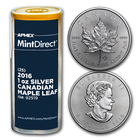2016 Canada 1 oz Silver Maple Leaf (25-Coin MintDirect® Tube) 2016 Canada 1 oz Silver Maple Leaf (25-Coin MintDirect® Tube)